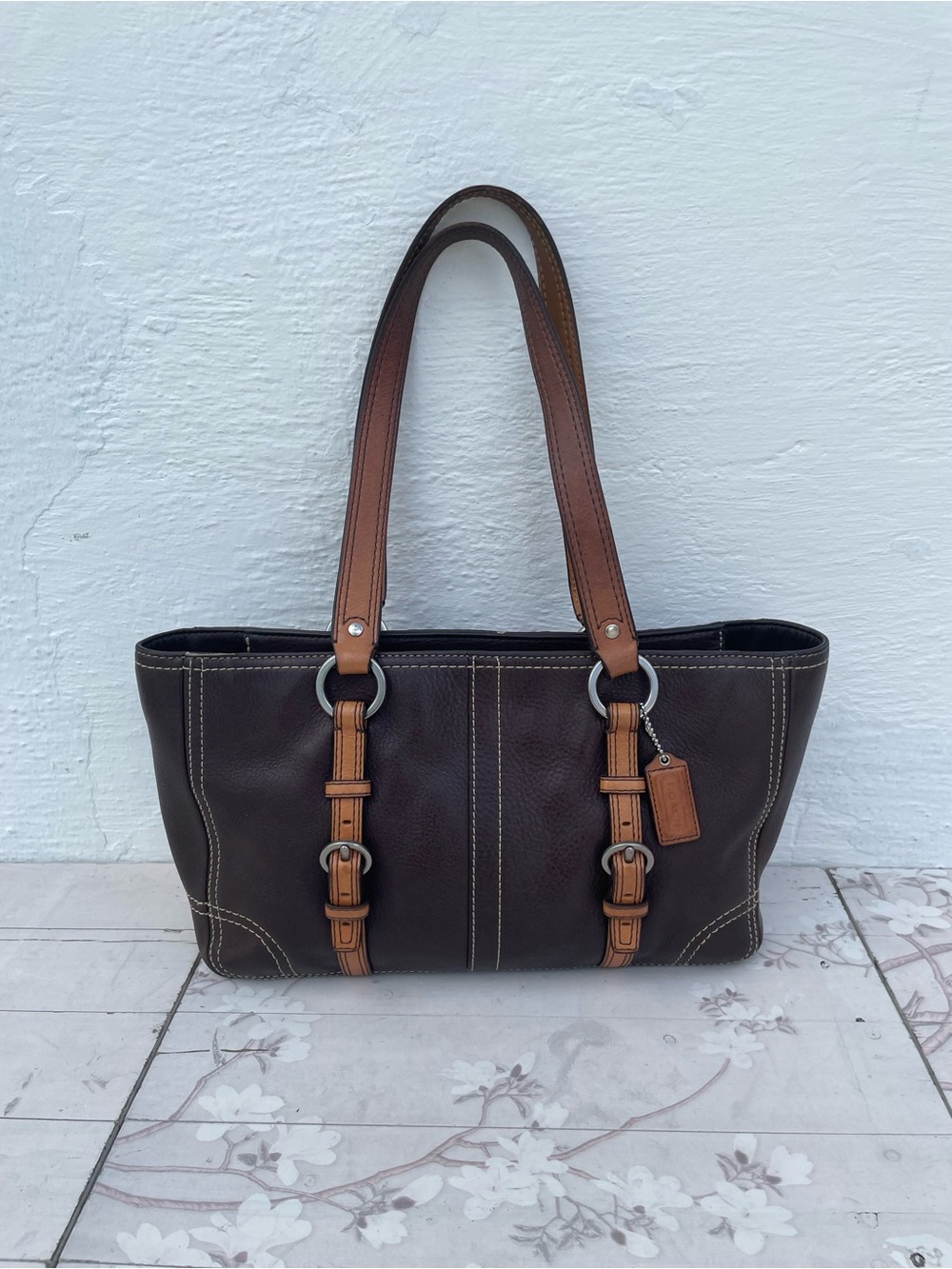 Coach Brown Leather Shoulder Bag with Tan Straps